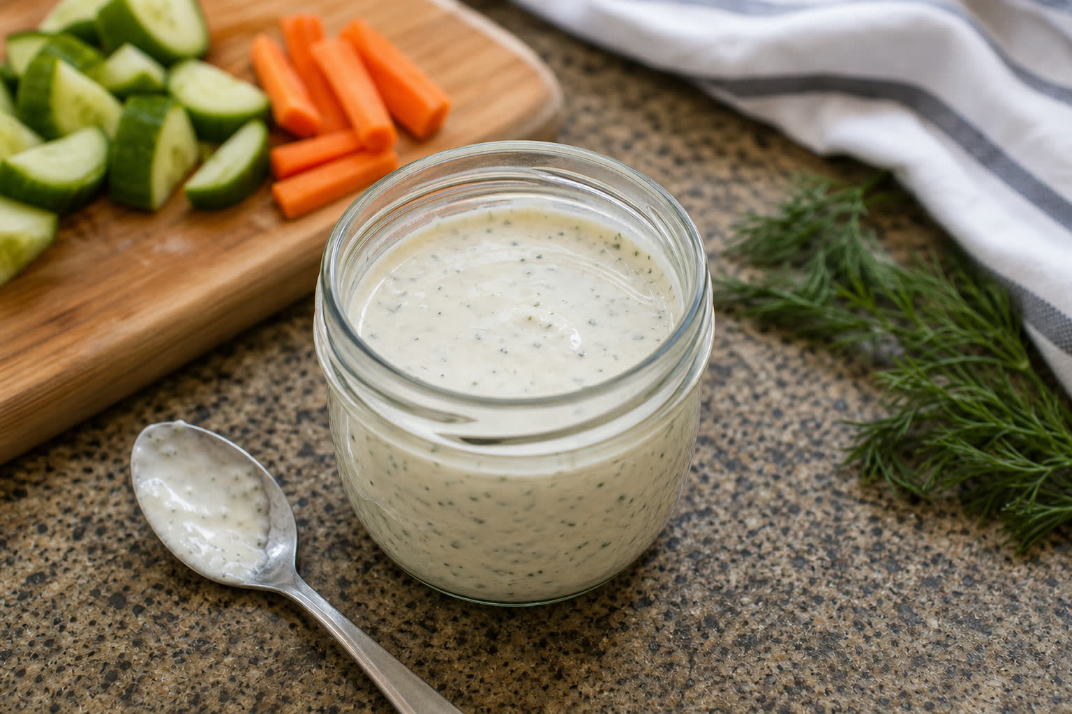 Creamy Greek Yogurt Ranch Dressing prepared as a workday lunch salad.