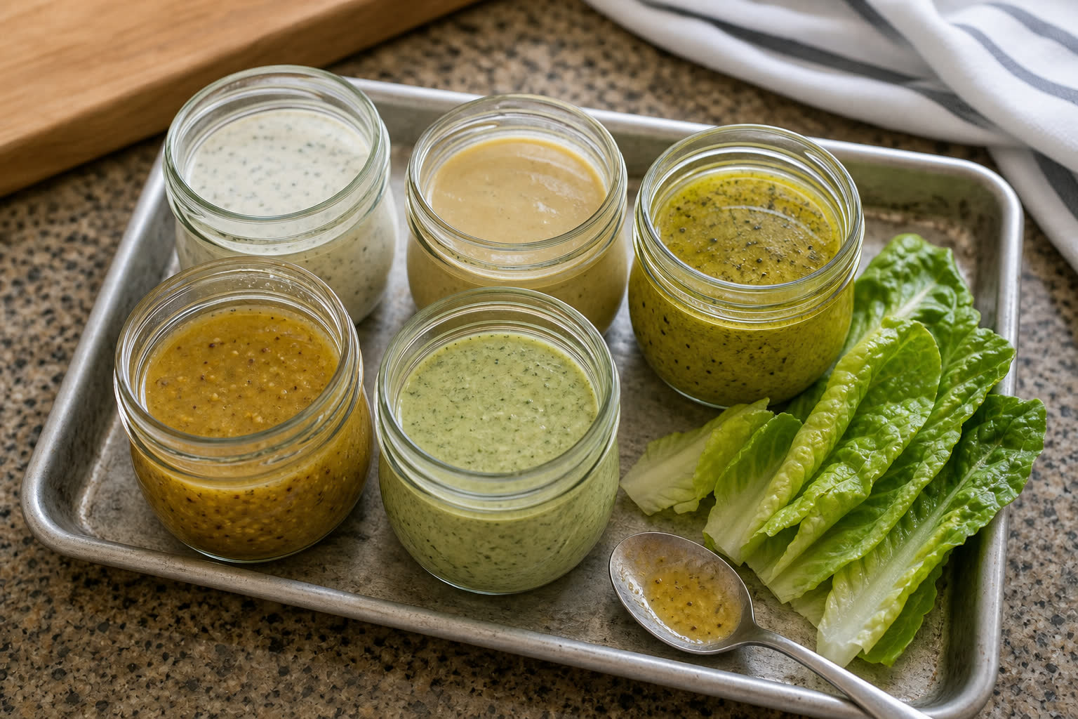 Five Homemade Salad Dressings for Meal Prep prepared as a workday lunch salad.