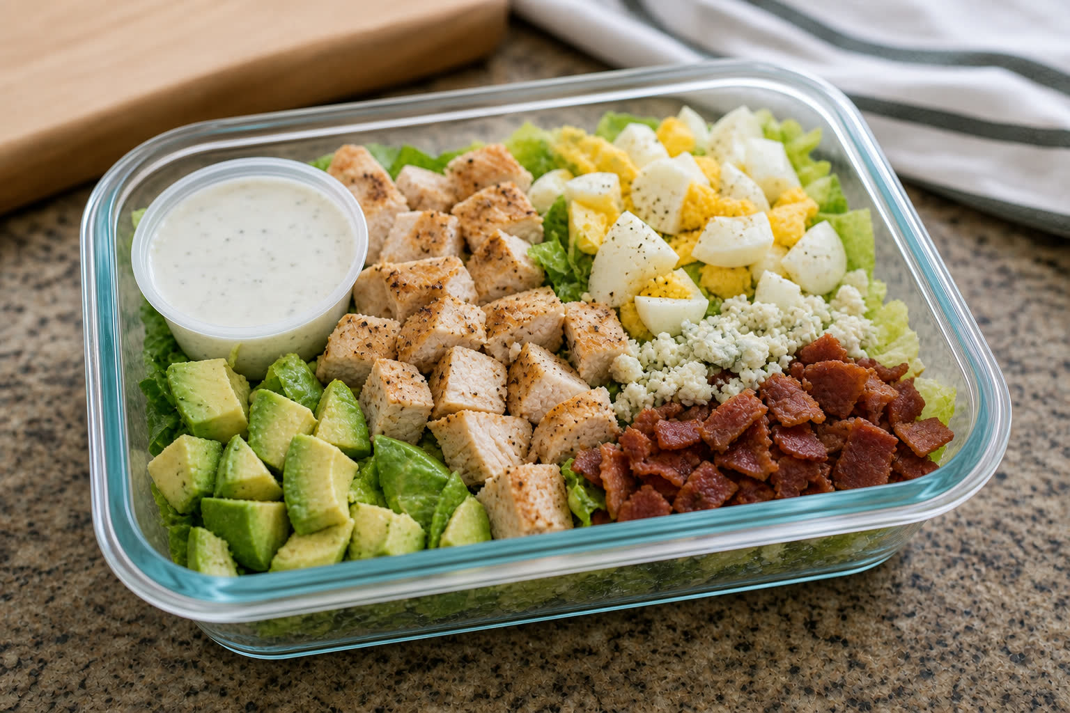 High-Protein Cobb Salad for Work Lunch prepared as a workday lunch salad.