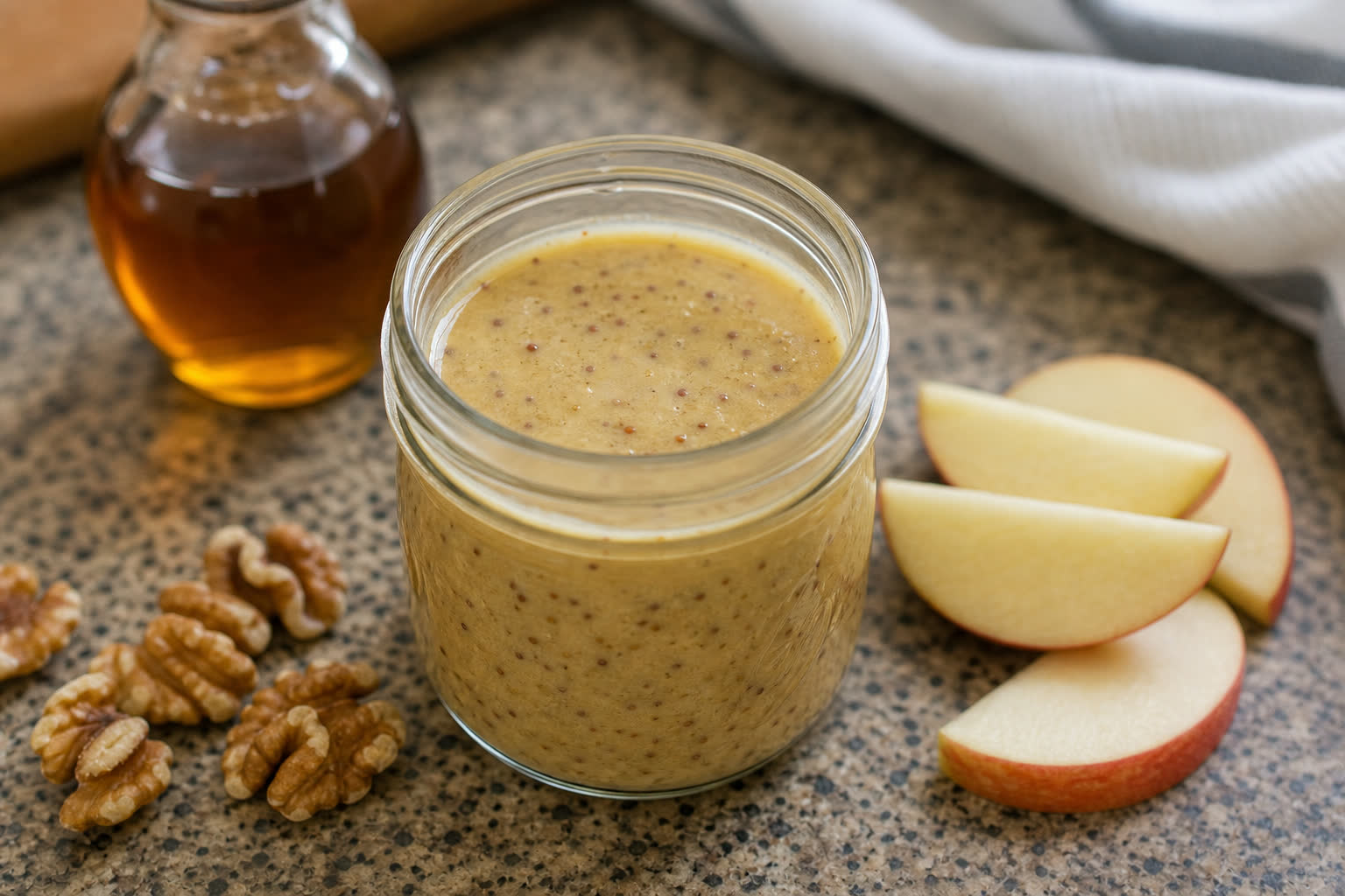 Maple Mustard Dressing for Fall Salads prepared as a workday lunch salad.