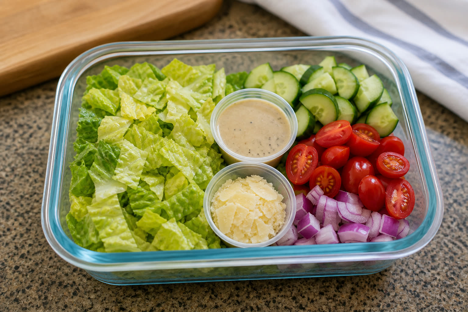 How to Pack Salads So They Stay Crisp prepared as a workday lunch salad.