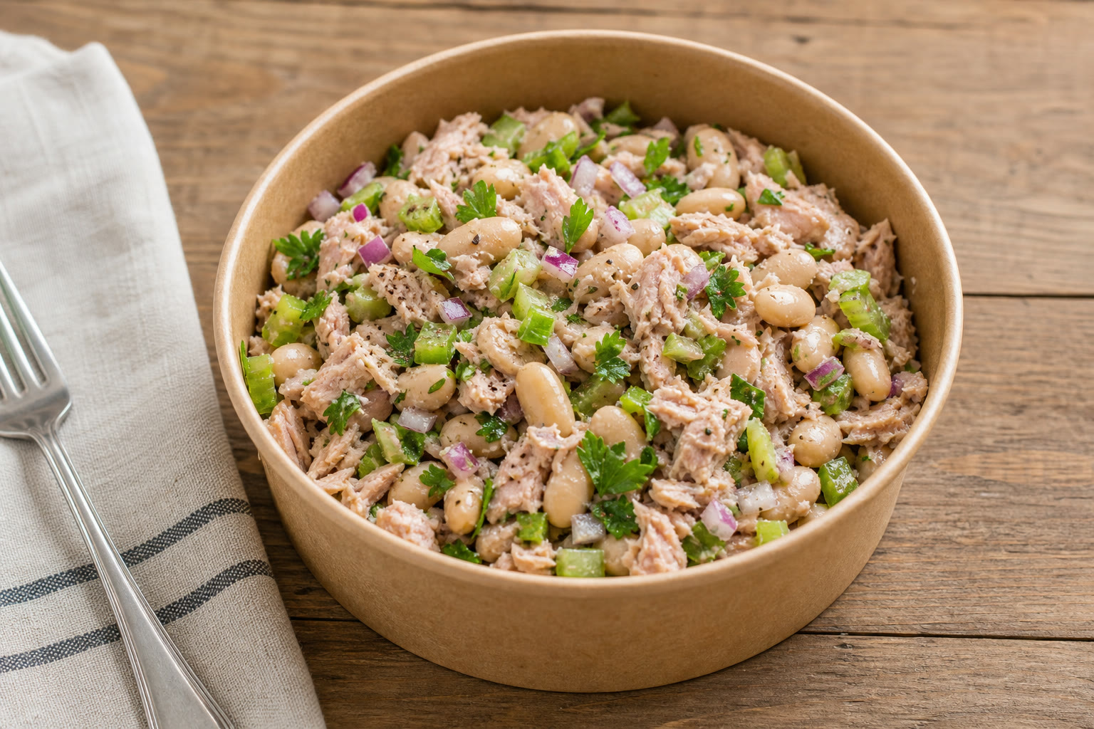 Tuna White Bean Salad for Make-Ahead Lunch prepared as a workday lunch salad.
